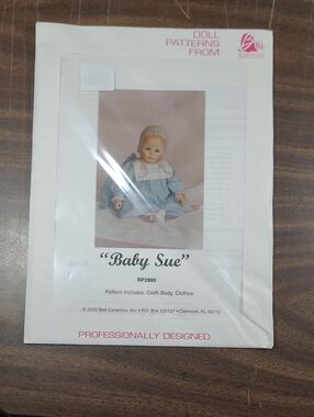 "Baby Sue" Doll Pattern by Bell Ceramics - Blue & Pink Outfit #RP2880